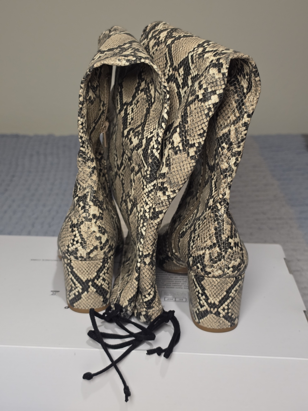 Gianni Bini Snake Print Over-the-Knee Boots - Beige & Black - Picture 4 of 10